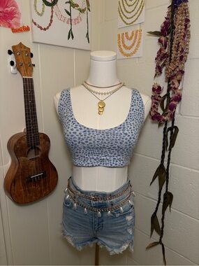 Blue and White Leopard Print Crop Top